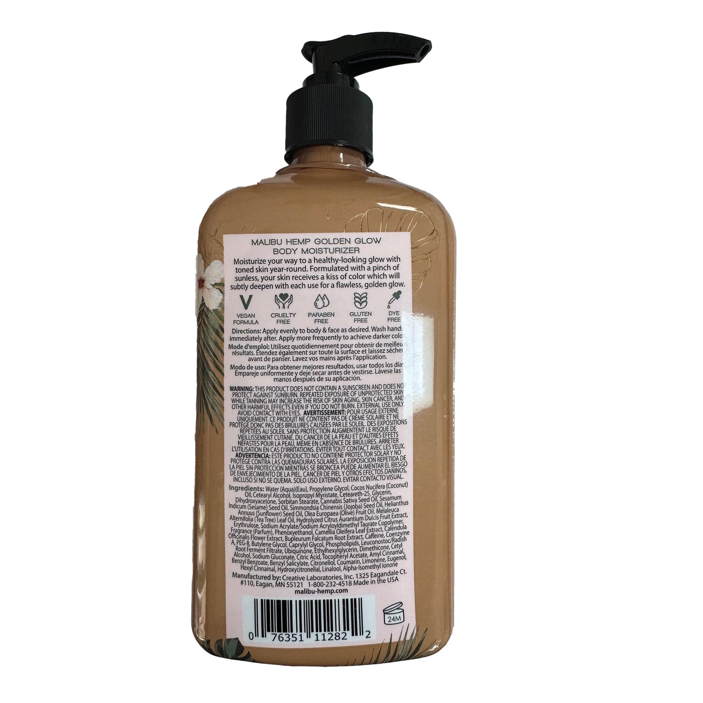 Malibu Hemp Golden Glow Gradual Tan Moisturizer, 18 fl oz