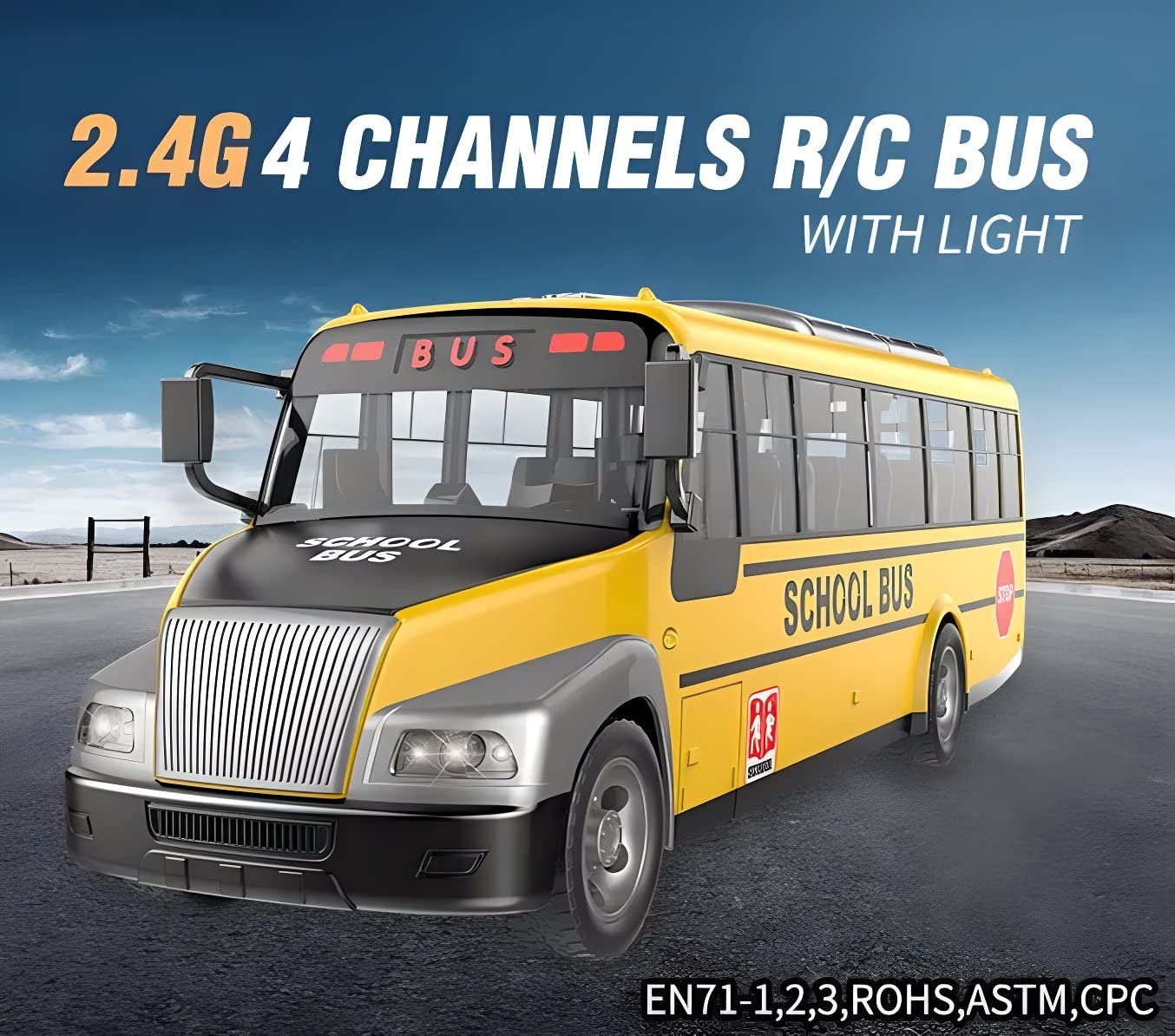 Liberty Imports RC School Bus - 2.4Ghz Remote Control Toy Bus with LED Lights, Rechargeable Electronic Vehicle for Kids