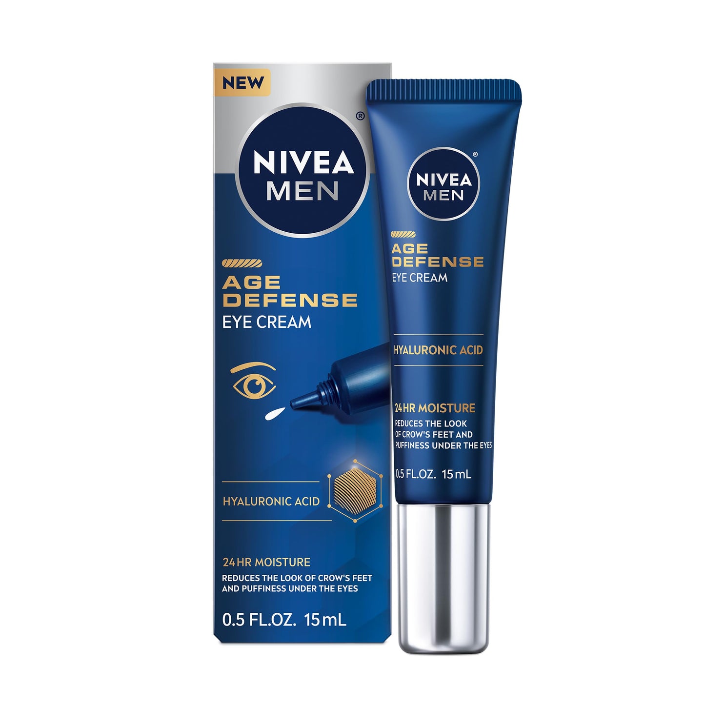 NIVEA MEN Age Defense Eye Cream with Hyaluronic Acid – 24H Hydrating Under-Eye Cream for Men, Reduces Crow’s Feet, Fine Lines & Dark Circles, 0.5oz