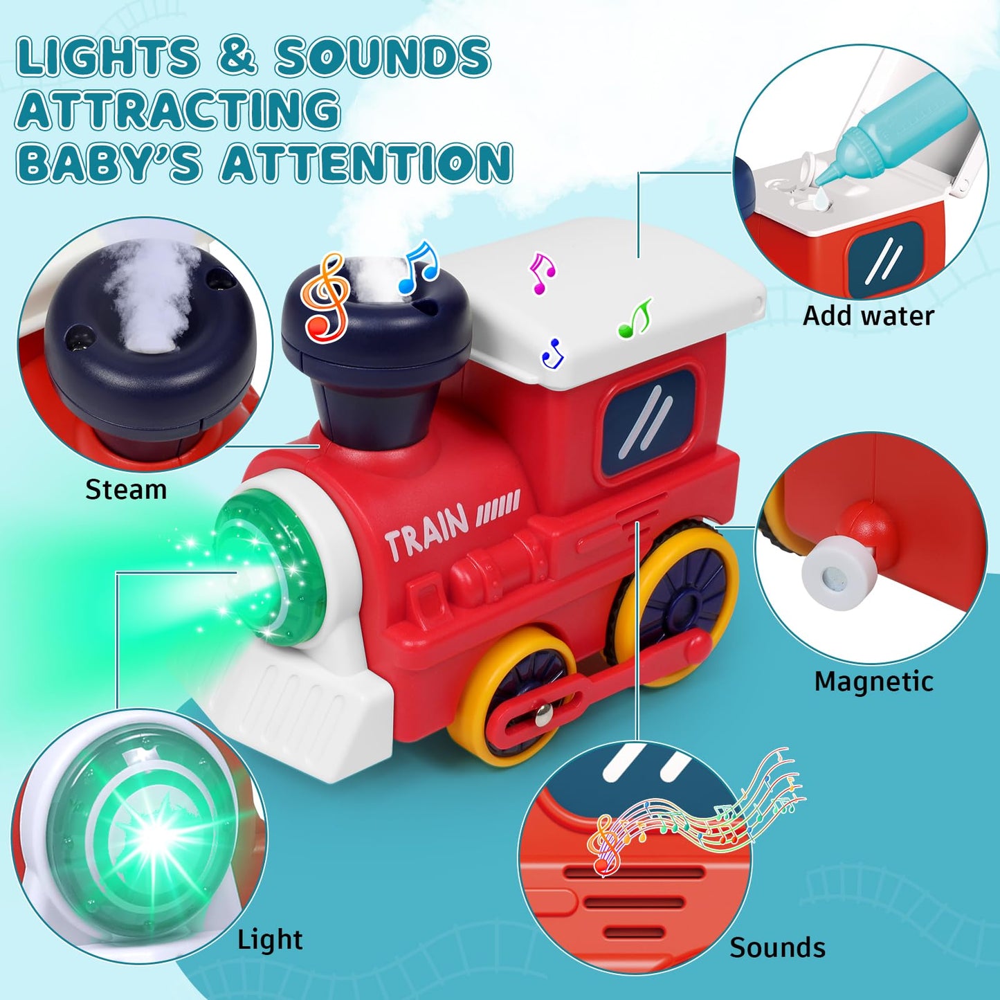 Electric Train Set for Toddlers & Kids 3-8 with Lights, Music, Steam, Magnetic Tracks – Realistic Train Toy for Boys & Girls Birthday Gift