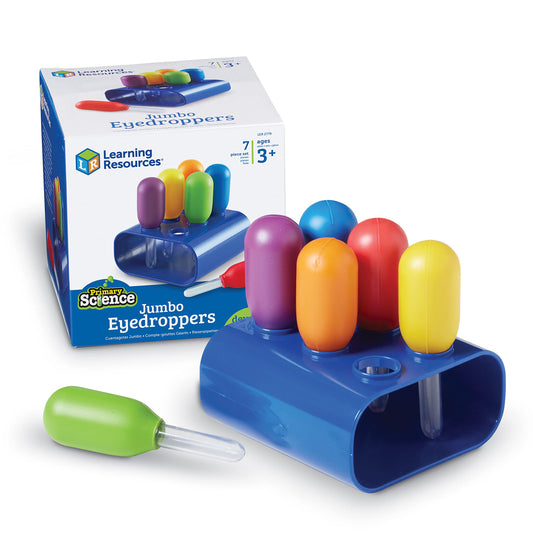 Learning Resources Jumbo Colorful Eyedroppers, Set of 6 with Stand – Science, Sensory & STEM Tools for Kids Ages 3+, Classroom & Home