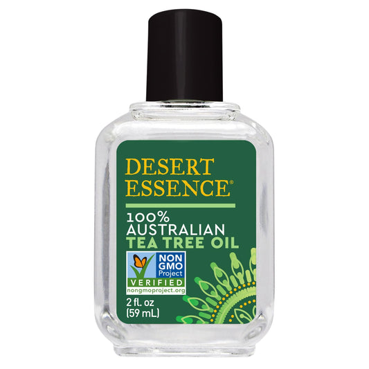 Desert Essence 100% Australian Tea Tree Oil, Therapeutic Grade Essential Oil for Skin & Hair Care, Cleansing, Soothing, Vegan, 2oz