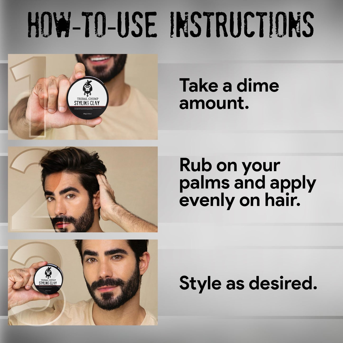 Tribal Chimp Hair Styling Clay 80g – Super Strong Hold Matte Finish for Men & Women, Non-Sticky Texture, Adds Volume & Thickness, Citrus Scent