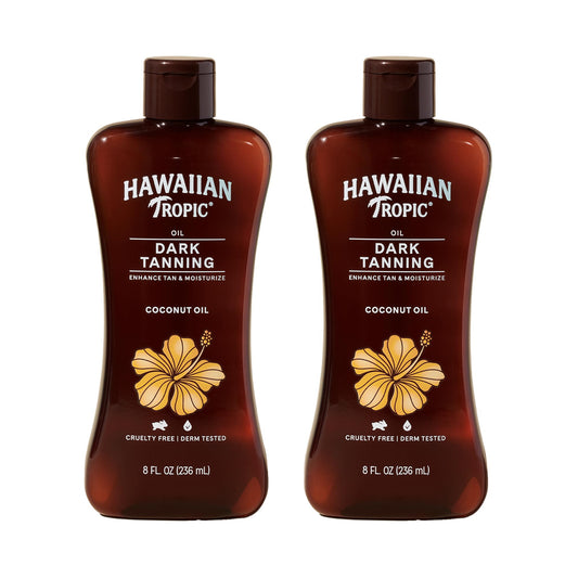 Hawaiian Tropic Dark Tanning Oil, 8oz | Moisturizing Body Oil with Cocoa Butter, Tan Enhancer, 8oz each Twin Pack