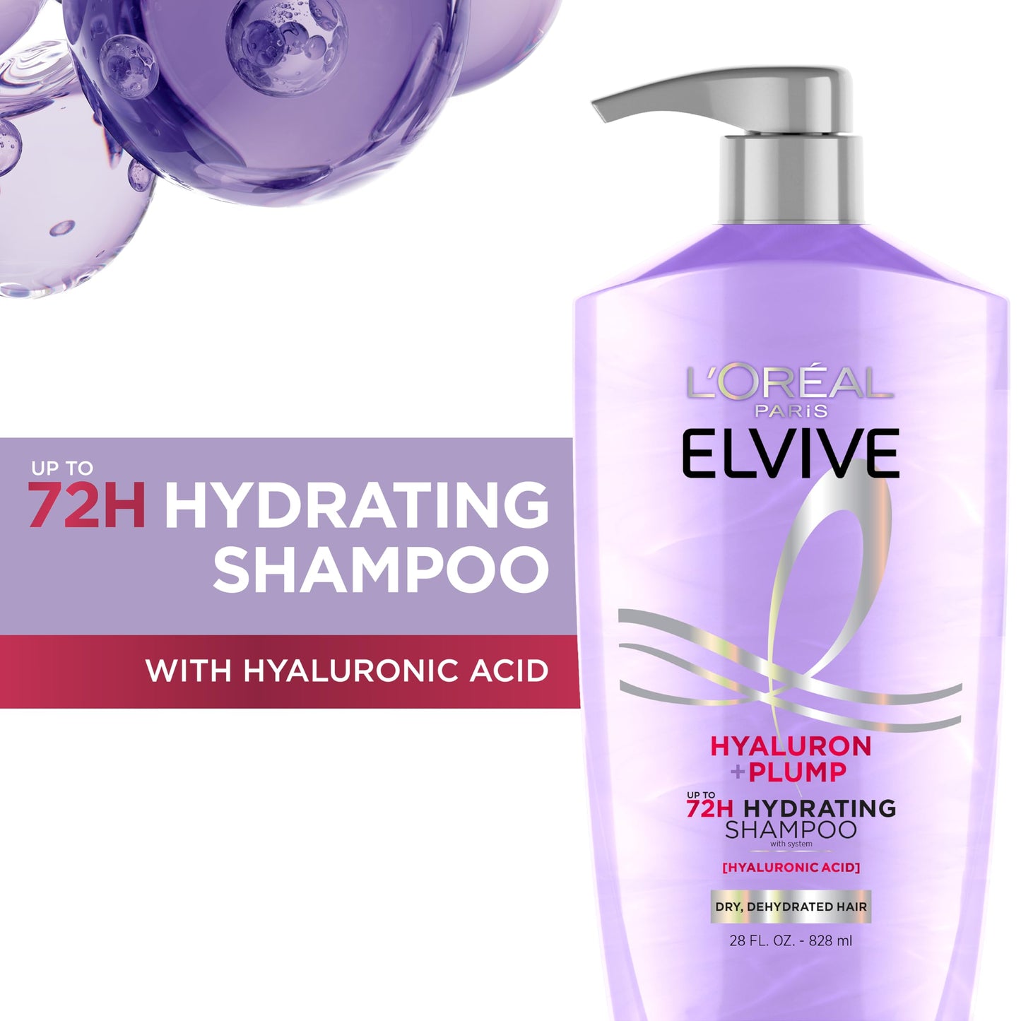 L'Oreal Paris Elvive Hyaluron Plump Shampoo and Conditioner Set for Dehydrated, Dry Hair with Hyaluronic Acid Care Complex, 1 Kit (2 Products)