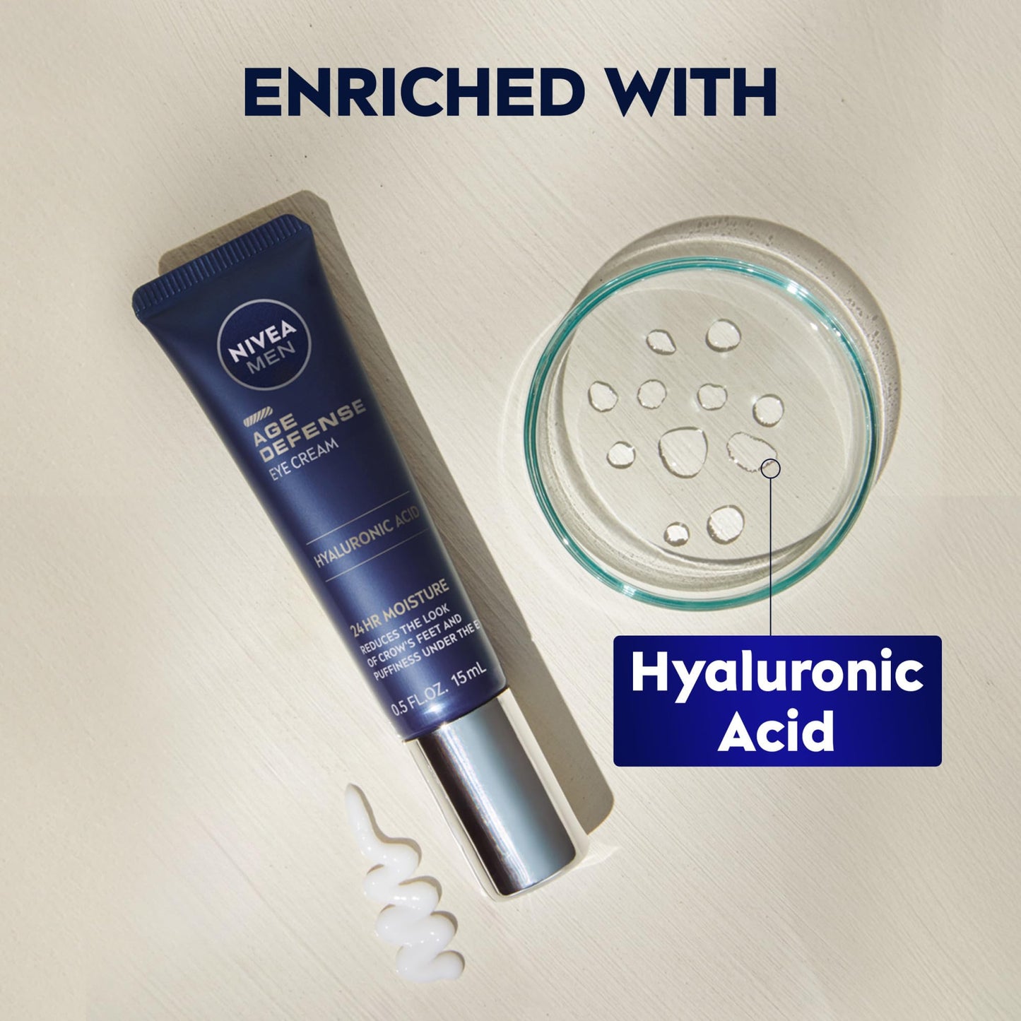 NIVEA MEN Age Defense Eye Cream with Hyaluronic Acid – 24H Hydrating Under-Eye Cream for Men, Reduces Crow’s Feet, Fine Lines & Dark Circles, 0.5oz