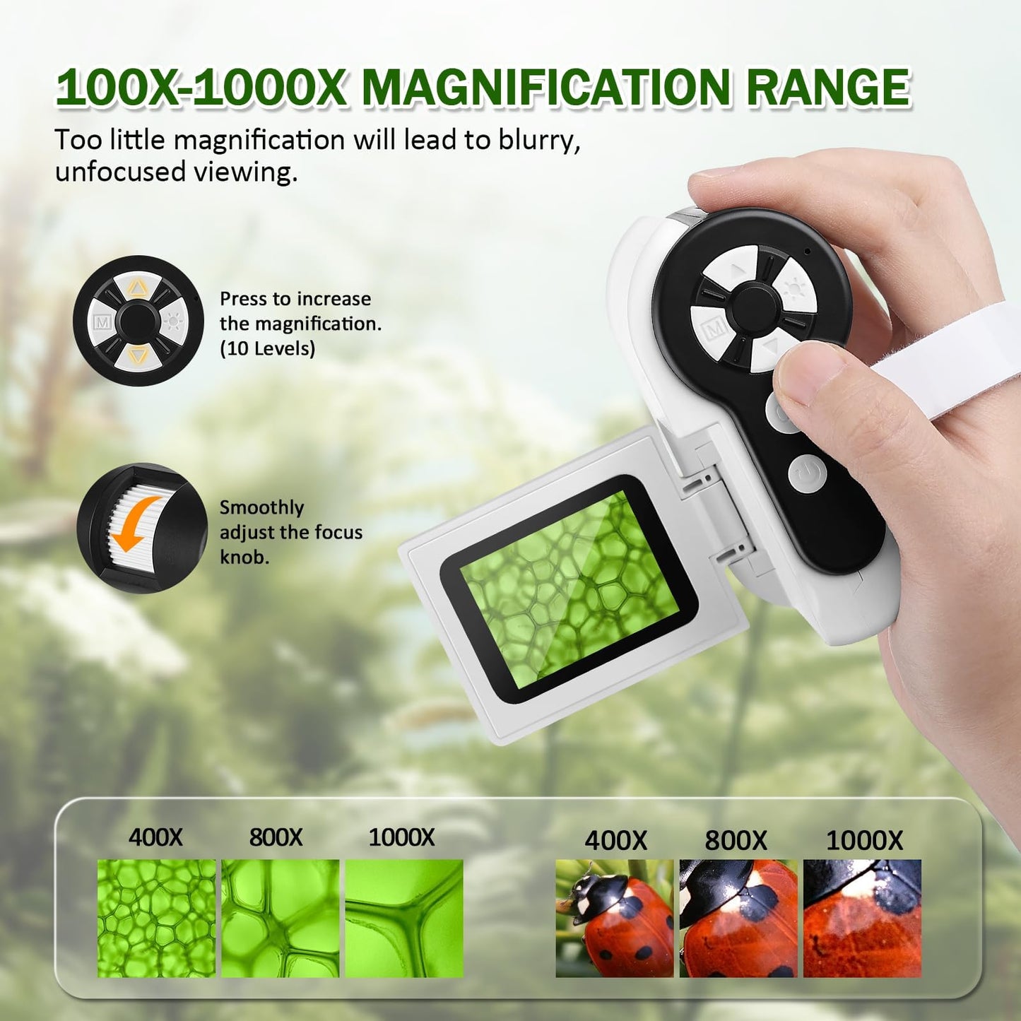 Barchrons 1000X Handheld Microscope for Kids – 4K Mini Pocket Microscope with 2" Screen, 6 LED Lights, STEM Science Gift for Ages 8-12