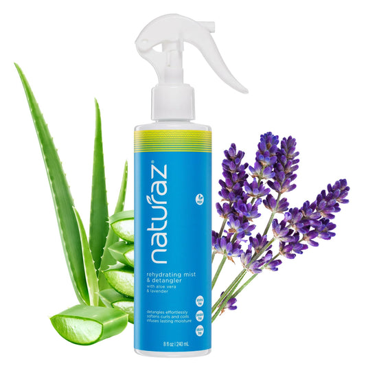 Naturaz Rehydrating Mist Detangler Spray – Leave-In Conditioner with Aloe Vera for Dry, Curly & Coily Hair – Moisturizing Vegan Formula – 8 fl oz