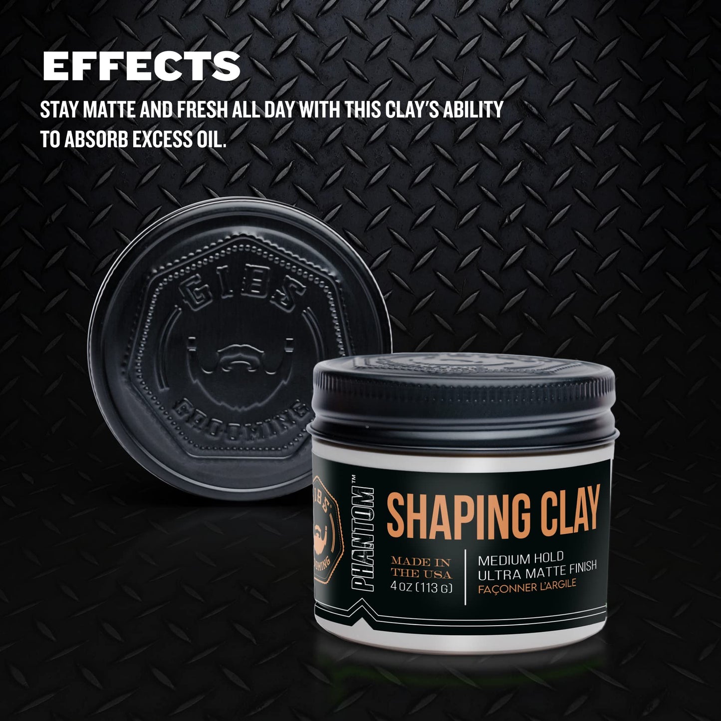 GIBS Shaping Clay, PHANTOM-Medium Hold, Ultra Matte Finish, Water Based, Great for Soft and Natural Looks 4oz