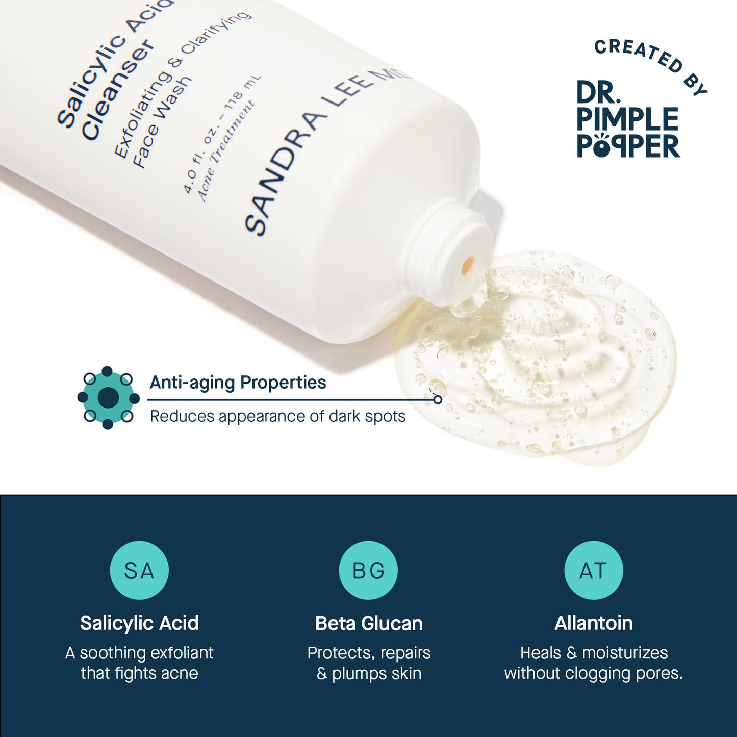 SLMD by Dr. Pimple Popper Salicylic Acid Exfoliating Gel Cleanser for Acne-Prone Skin – Reduces Blackheads & Whiteheads, 4 fl oz