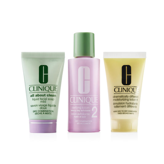 Clinique 3-Step Skincare Gift Set for Dry/Combination Skin – Face Soap, Clarifying Lotion & Dramatically Different Lotion, 3 Travel Sizes