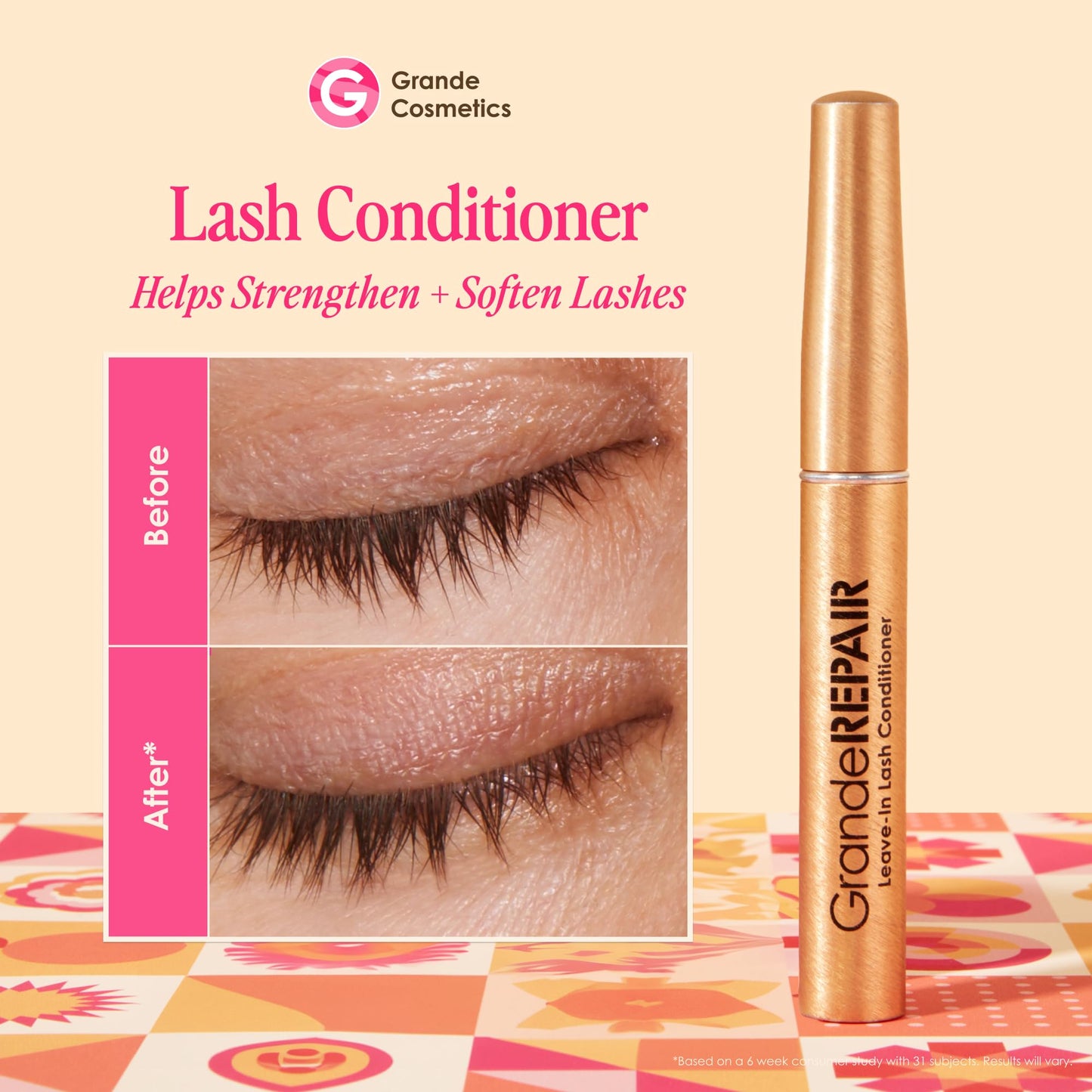 Grande Cosmetics GrandeREPAIR Leave-In Lash Conditioner with Biotin & Peptides, Strengthens, Softens & Protects Lashes, 0.10 oz