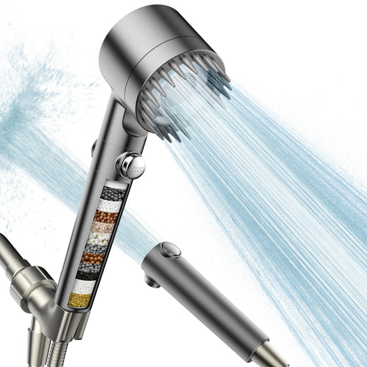 PWERAN Filtered Handheld Shower Head, High Pressure with Multiple Spray Modes, ON/OFF Switch, Power Wash for Hard Water & Pet Bath