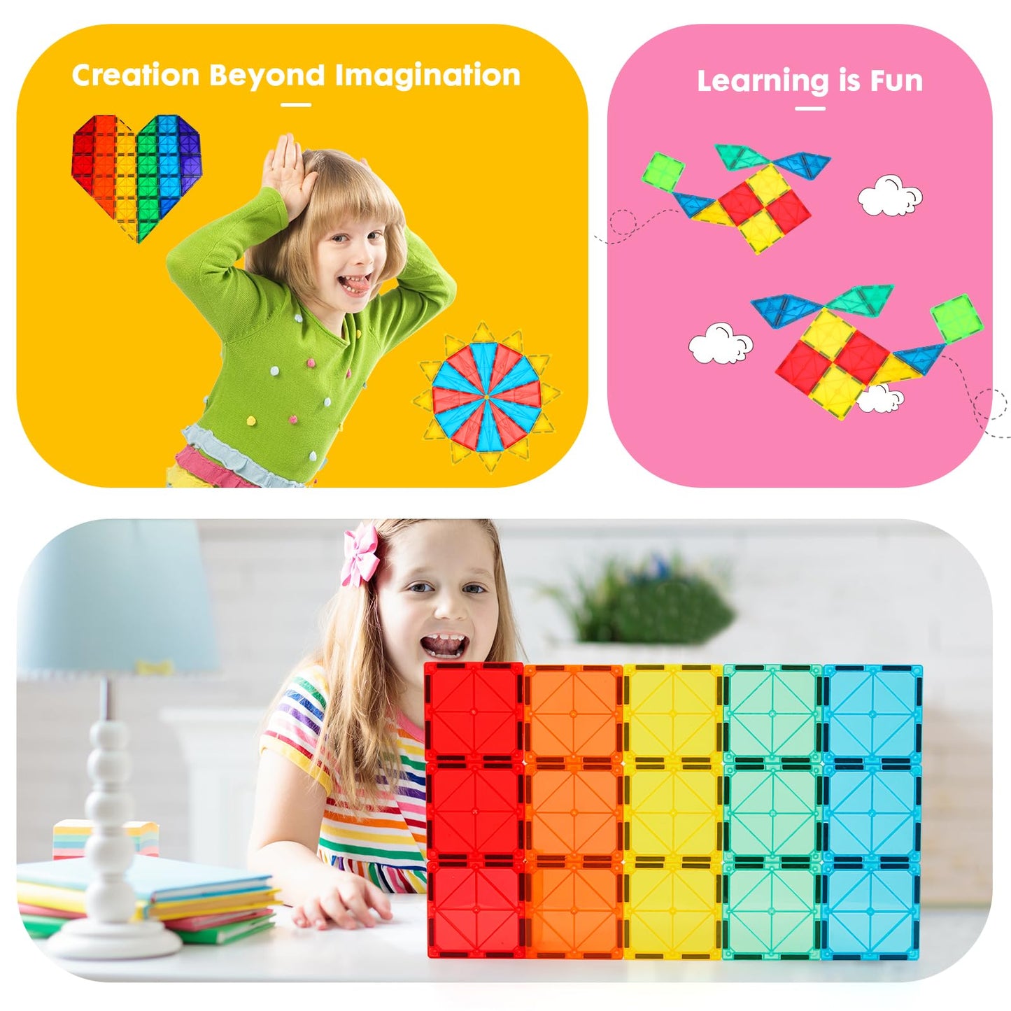 Gemmicc Magnetic Tiles, Deluxe 136 PCS Building Blocks Magnet Toys for Kids,3D Magnet Puzzles Stacking Blocks for Boys Girls,Huge Set with 2 Cars