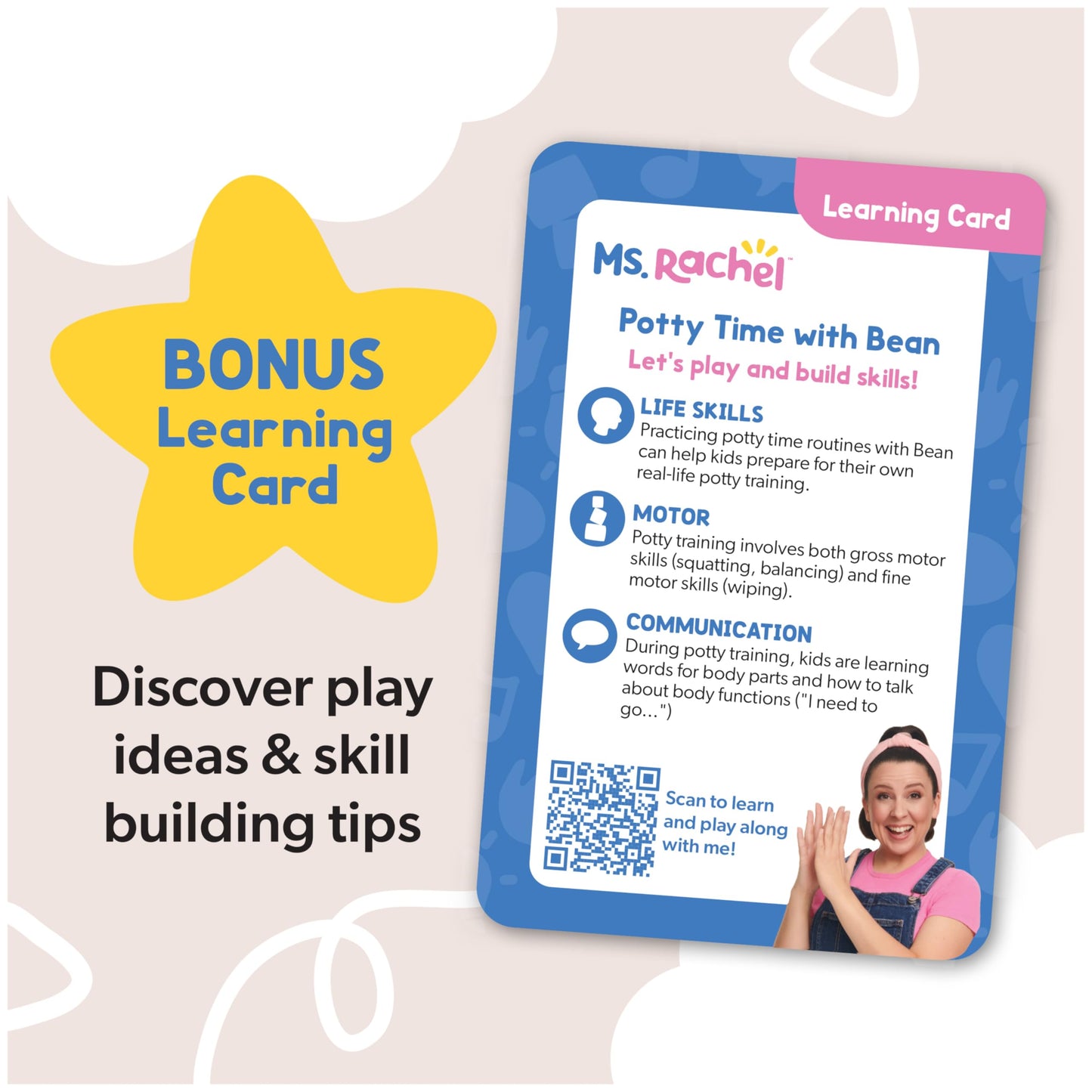 Ms. Rachel Potty Time with Bean, 11” Plush Teddy Bear with Play Toilet & Accessories, Toddler Toys for Girls & Boys for Ages 18 Months to 3+