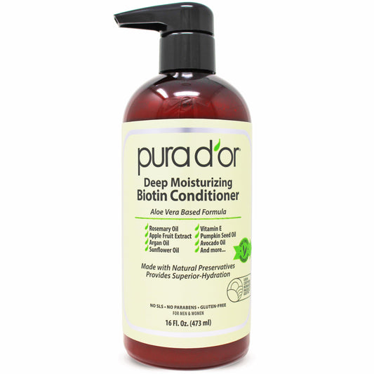 PURA D'OR Deep Moisturizing Biotin Conditioner 16oz – Thickens, Softens & Hydrates Dry, Frizzy, Damaged Hair with Argan Oil, Rosemary & Vitamin E