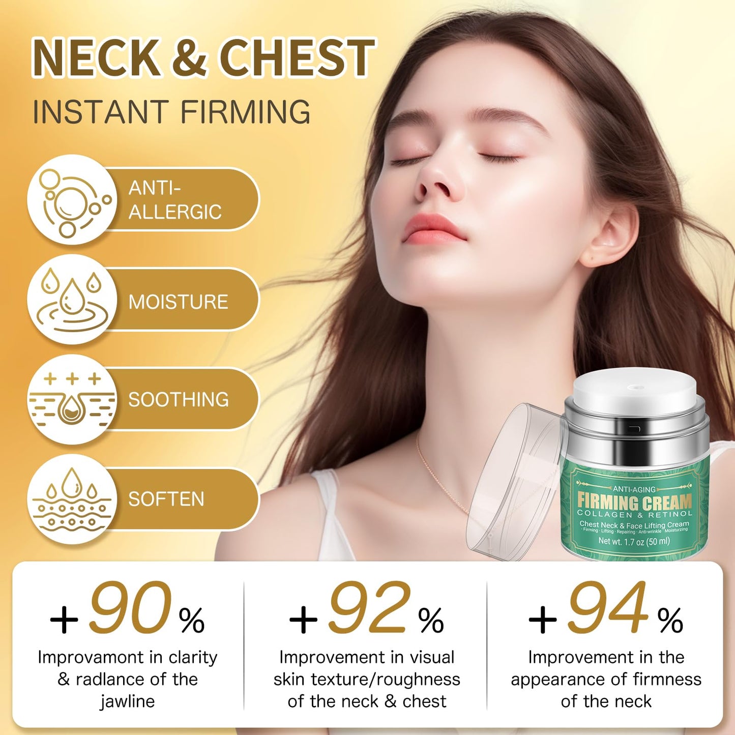 5-in-1 Anti-Aging Neck & Face Firming Cream with Retinol & Collagen – Tightens, Lifts & Moisturizes Skin for Men & Women, 1.7 oz