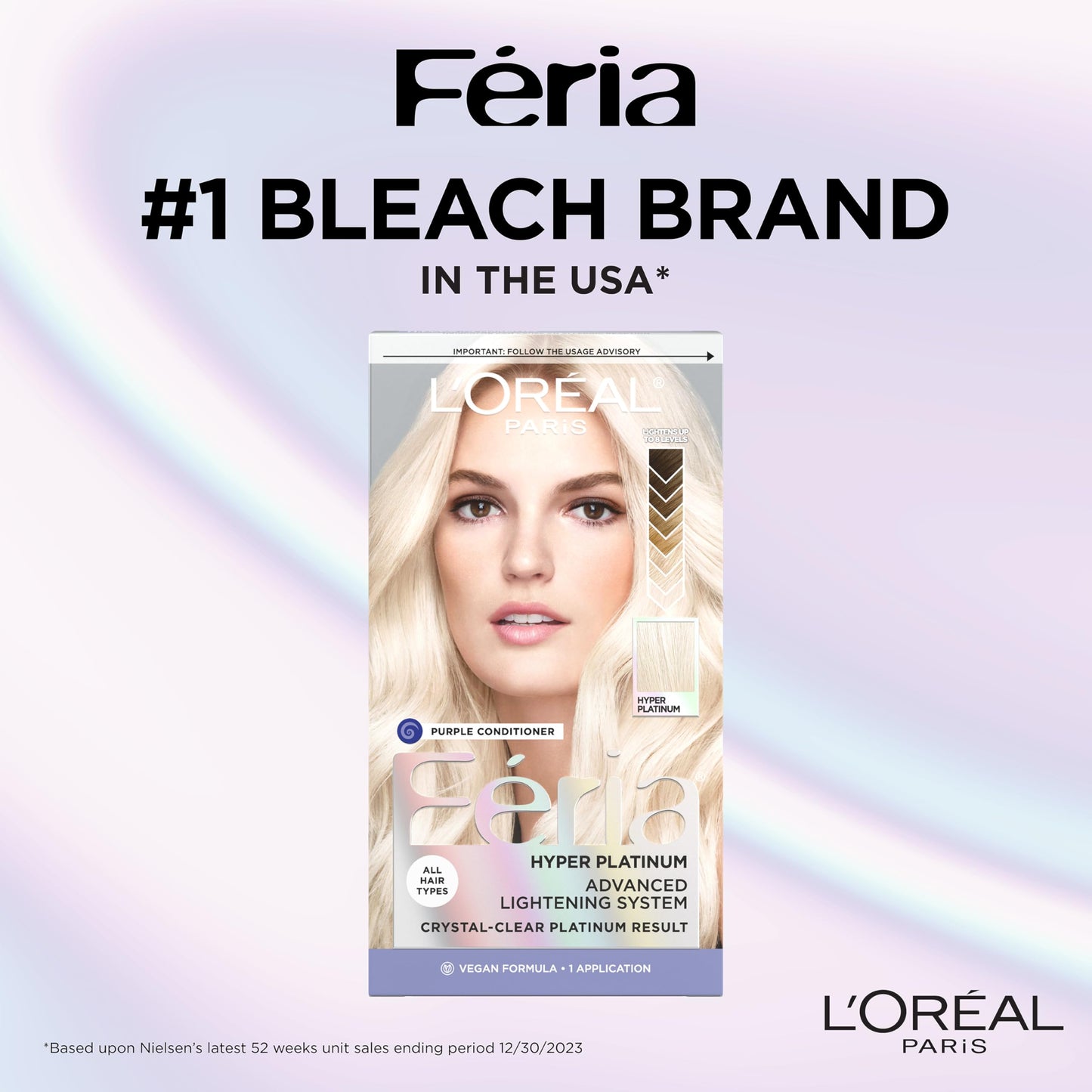 L'Oreal Paris Feria Hyper Platinum Hair Bleach Kit – Advanced Lightening System Lifts Up to 8 Levels with Anti-Brass Purple Conditioner