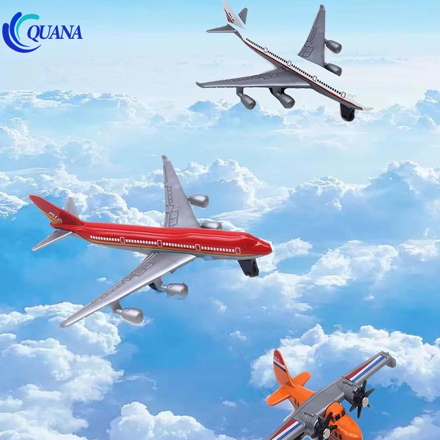 QUANA Airplane Toys, Metal Plane Pull Back Toys for Kids 3-6 Years, Die Cast Aircraft Models, Play Vehicles
