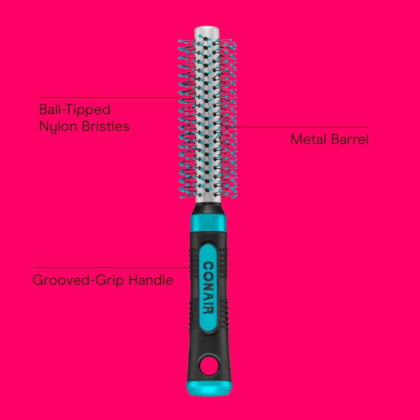 Conair Metal Round Hairbrush with Nylon Bristles – Adds Body & Fullness – Ideal for Blowouts, Short Hair & At-Home Styling