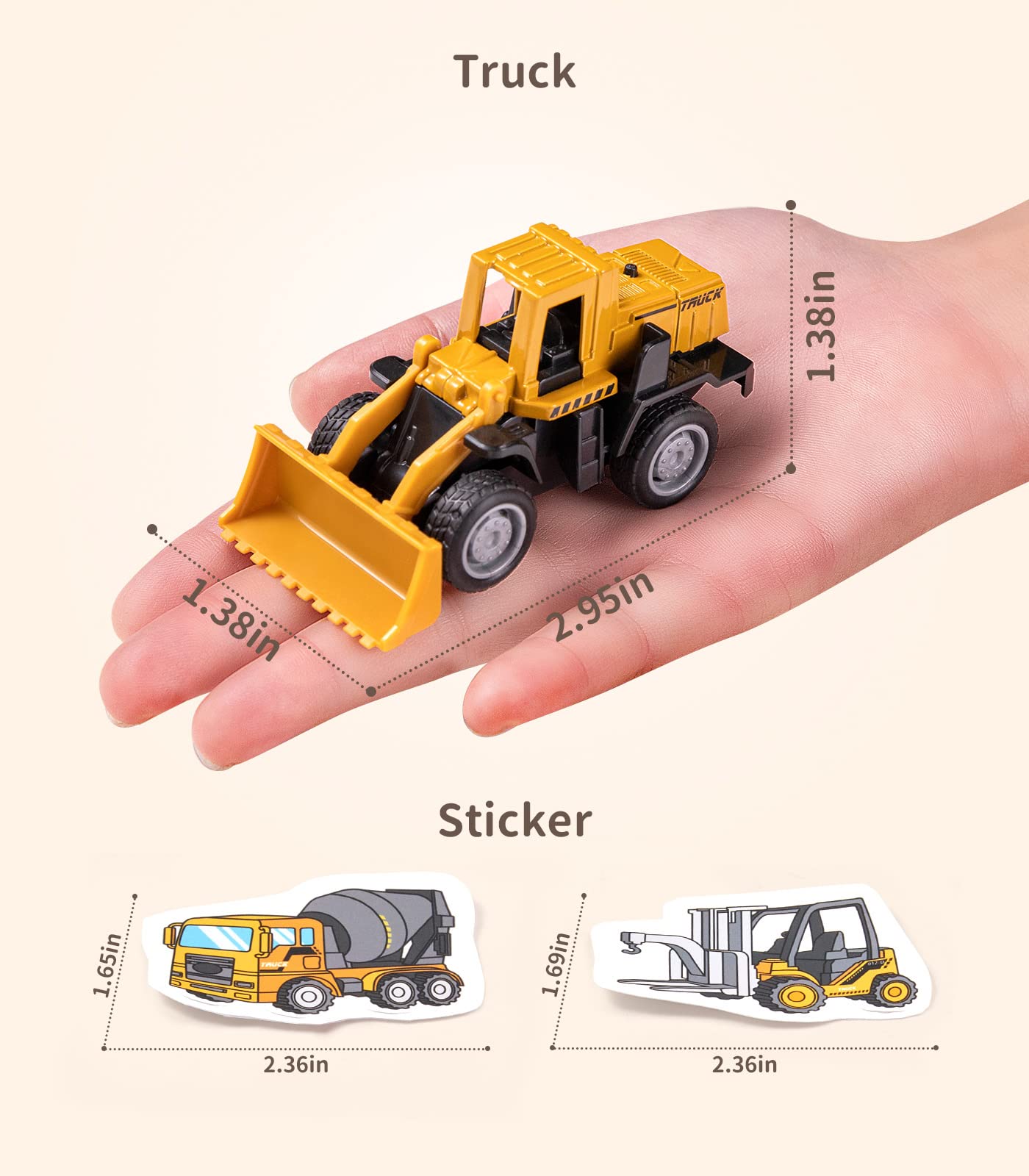 Mini Die-Cast Construction Truck Toys for Kids Ages 3-8 – Dump Truck, Excavator & More with Stickers for Outdoor & Sandbox Play