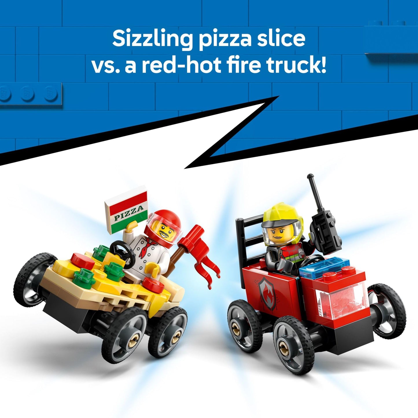 LEGO City Pizza vs. Fire Truck Race Car Set, Building Toy for Kids 5+, Includes Chef & Firefighter Minifigures, Gift for Birthdays