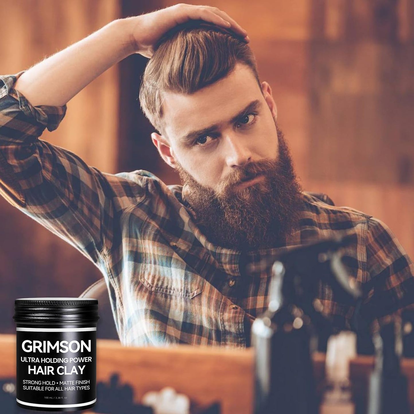 GRIMSON Hair Clay for Men – Strong Hold, Matte Finish, Adds Texture & Thickness, Easy to Apply & Wash Out – All Hair Types, 100g / 3.5oz
