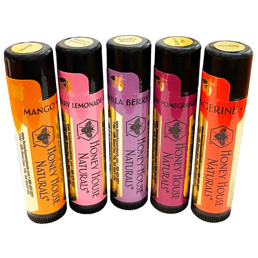 Honey House Naturals Lip Butter Gift Set – 5-Piece Ultra Moisturizing, Anti-Aging, All-Natural, Essential Oil Infused – Made in USA