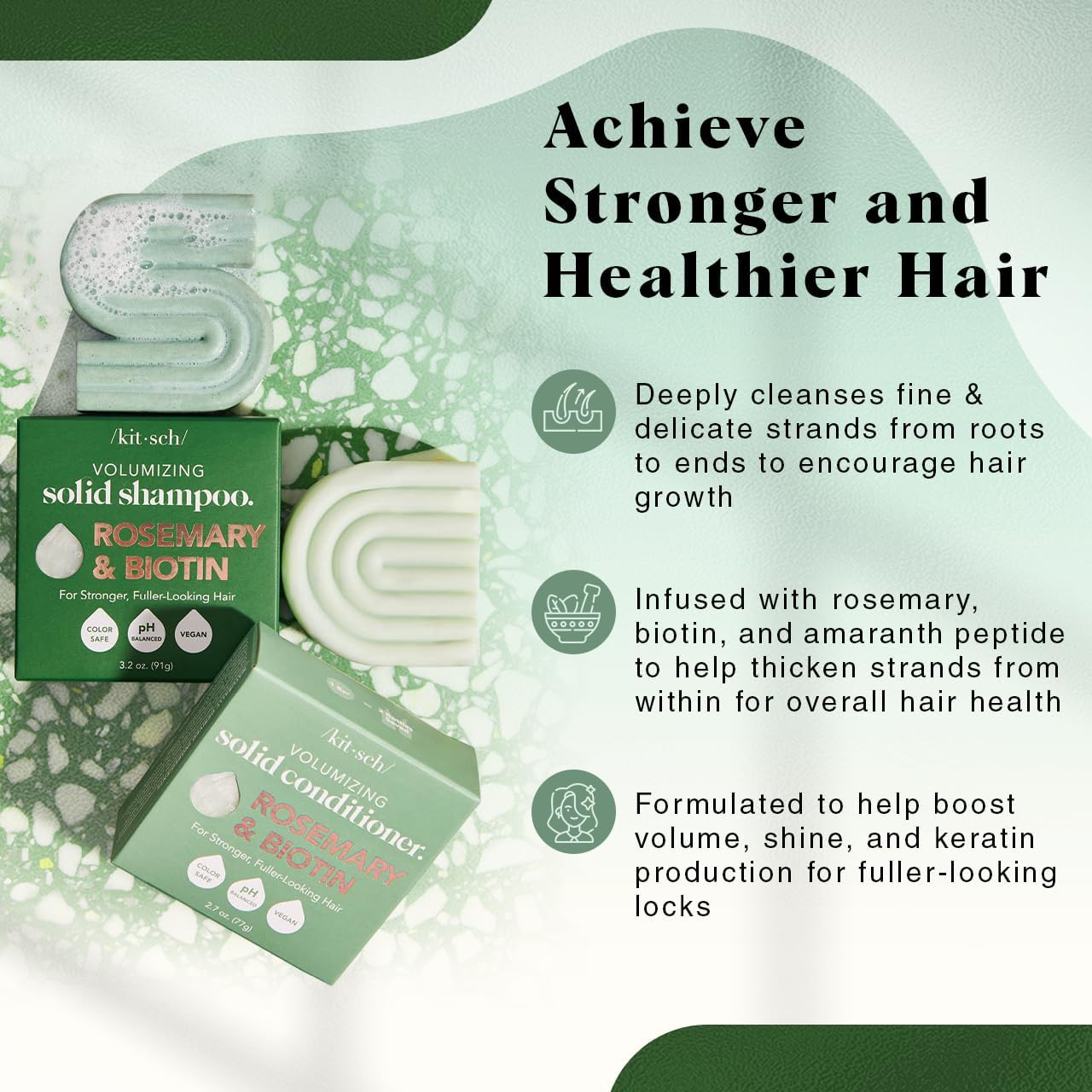 Kitsch Rosemary & Biotin Shampoo & Conditioner Set - Hair Growth, Strengthening & Volumizing Bars - Sulfate, Paraben & Silicone Free, 2 Pack, USA Made