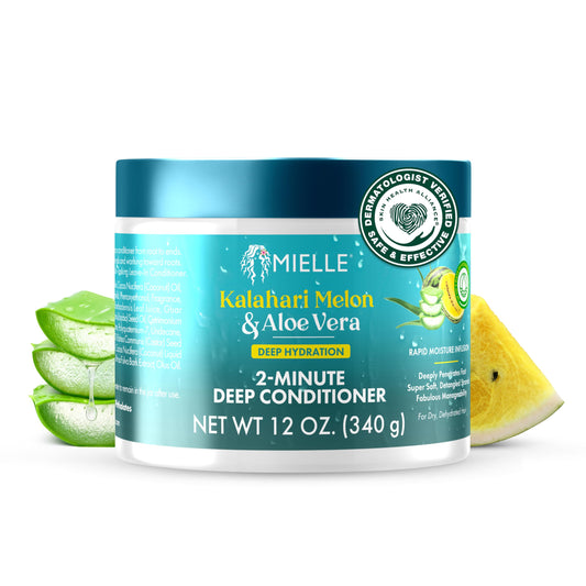 Mielle 2-Minute Deep Conditioner with Kalahari Melon & Aloe Vera – Fast Moisture Boost for Dry, Curly & Textured Hair – Softens & Detangles, 12 oz