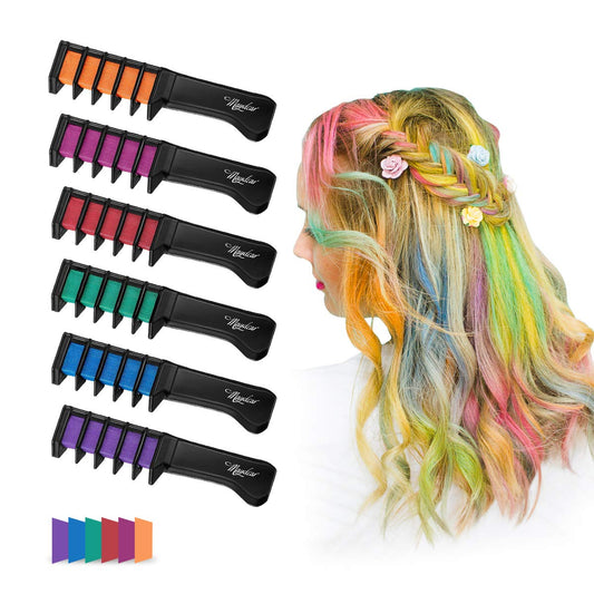 Maydear Hair Chalk Comb Set for Kids – 6 Washable Temporary Hair Colors, Non-Toxic Hair Dye for Girls Age 4–12, Fun Gift for Birthday, Cosplay & Holidays