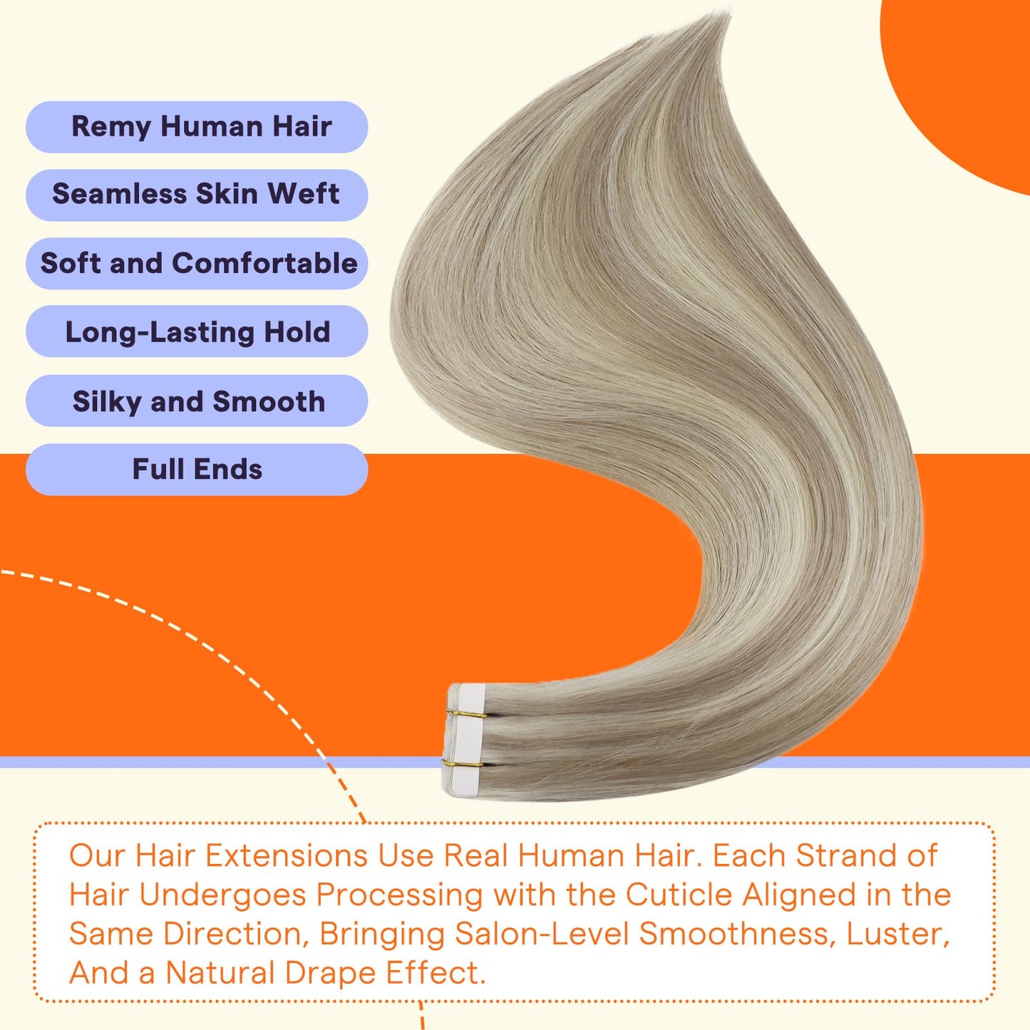 Full Shine 18" Tape in Hair Extensions Human Hair – Remy Invisible Seamless Extensions, Color 18/613 Ash Blonde & Platinum Blonde, 20pcs 50g