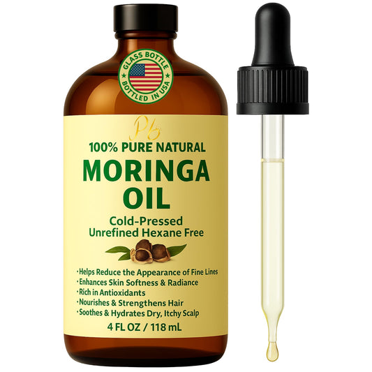 Moringa Oil 100% Pure, Cold-Pressed & Unrefined – Face, Skin, Hair & Body Moisturizer, Hydrating & Anti-Aging – 4 fl oz Amber Bottle
