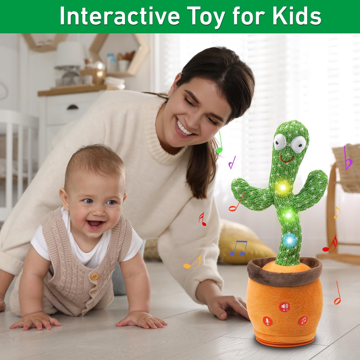 Invasgi Dancing Talking Cactus Toy, Toddlers' Mimicking Singing Cactus Toy Records Repeats What You Say, 120 Songs with Adjustable Volume Baby Toys for Girls Boys for Christmas Birthday