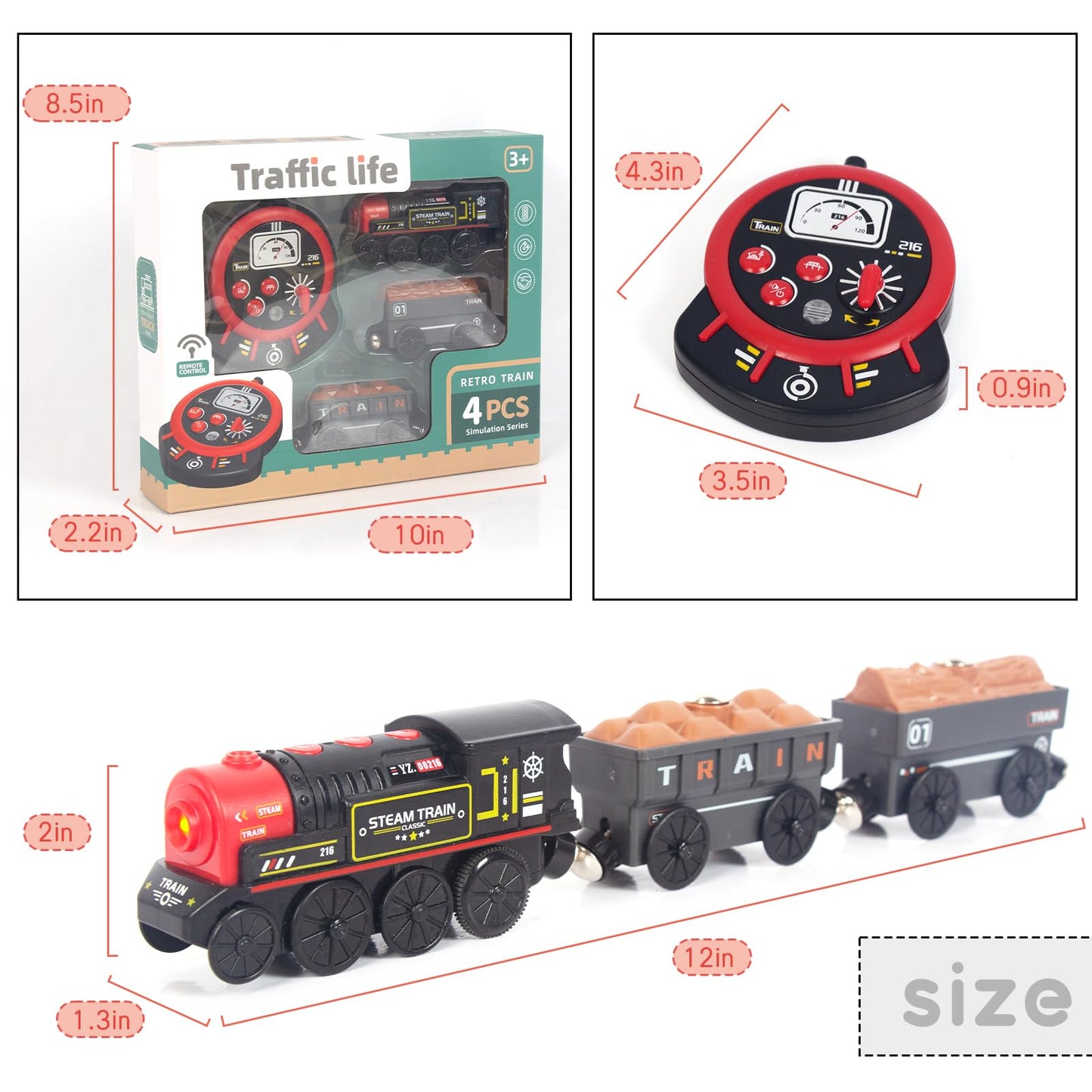 Motorized Remote Control Train for Wooden Tracks – Battery Operated Locomotive with Magnetic Connection, Compatible with Thomas, Brio, Chuggington