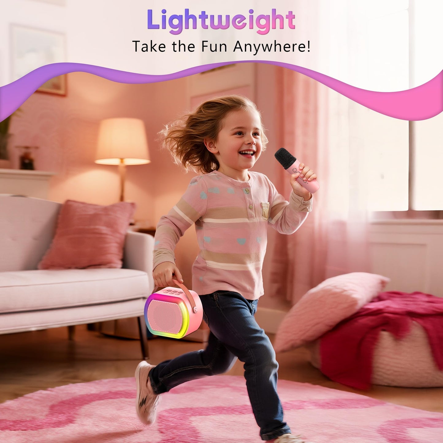 Reoslar Mini Karaoke Machine with 2 Wireless Mics – Portable 2025 Kids Karaoke for Ages 3-12+, Perfect Birthday & Christmas Gift