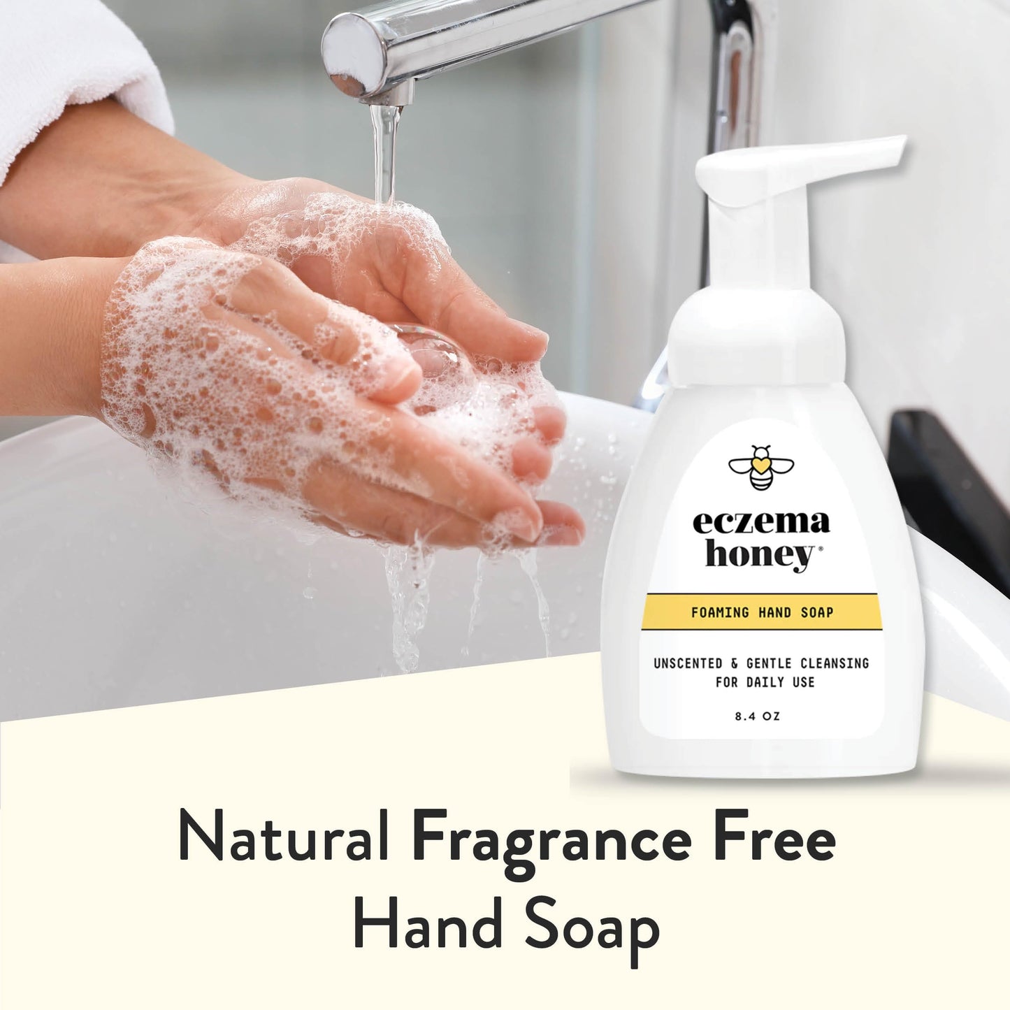 ECZEMA HONEY Gentle Foaming Hand Soap – Unscented, Non-Toxic, Organic Honey Cleanser for Dry Hands, Bathroom & Kitchen, 8.4oz