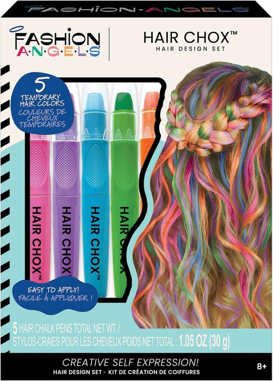 Fashion Angels 5-Piece Hair Chalk Kit – Temporary Washable Hair Color for Kids – 5 Vibrant Shades, Safe & Fun Gift for Girls Ages 8+
