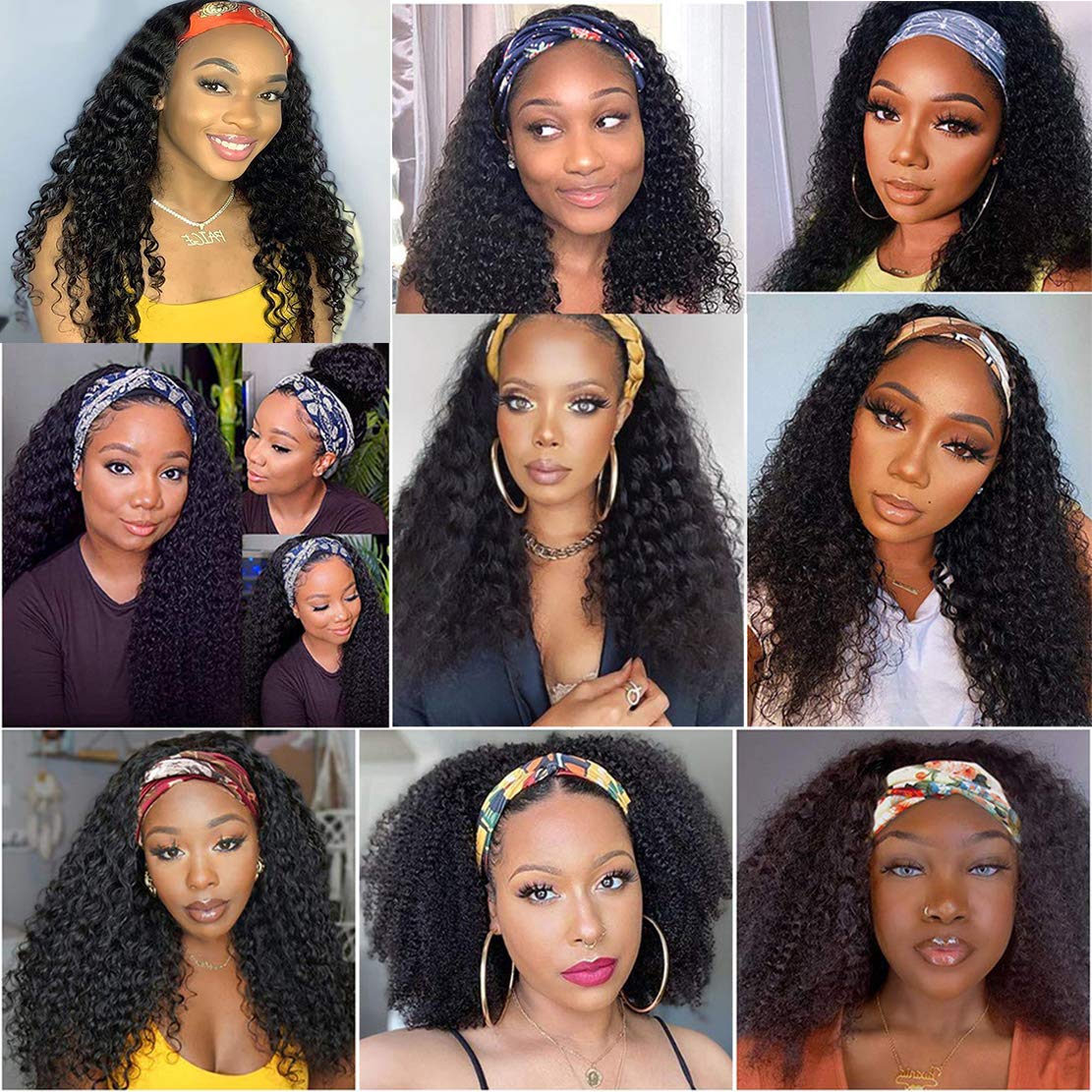 Celiarita Deep Wave Headband Wig 18 Inch – 100% Human Hair, Glueless & None Lace Front, Machine Made Curly Half Wig for Black Women, Natural Color