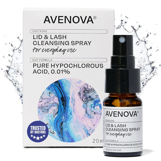 Avenova Eyelid and Eyelash Cleanser Spray - Pure Hypochlorous Acid, Gentle Everyday Lash Cleanser For Eye Irritation, 20mL (0.68oz)