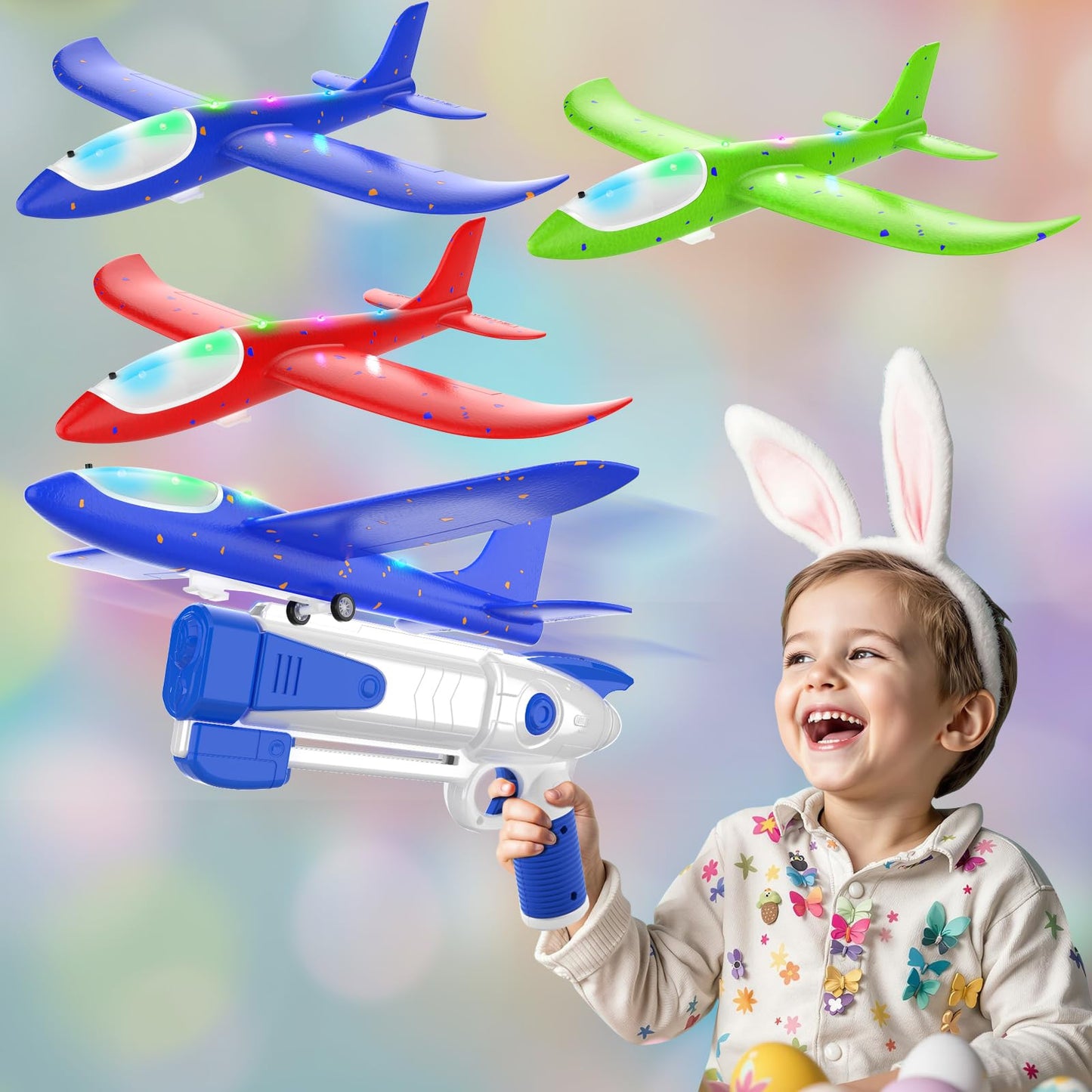Wesfuner 3 Pack Foam Airplane Launcher Toys, Ultra Long Gliding Distance, Kids Flying Toy, Boys Girls Birthday Gifts, Outdoor Sport Party Favor