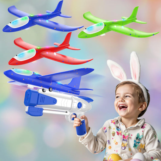 Wesfuner 3 Pack Foam Airplane Launcher Toys, Ultra Long Gliding Distance, Kids Flying Toy, Boys Girls Birthday Gifts, Outdoor Sport Party Favor
