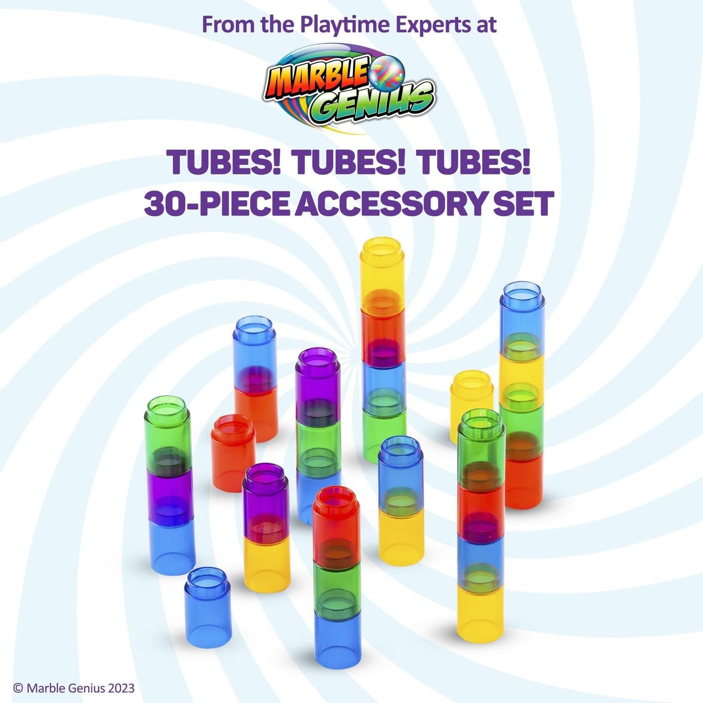 Marble Genius Tubes, 30pcs Marble Run Accessory Set for Kids Ages 4+, Fun Building & Learning Educational Construction Add-on Kit for Teens STEM
