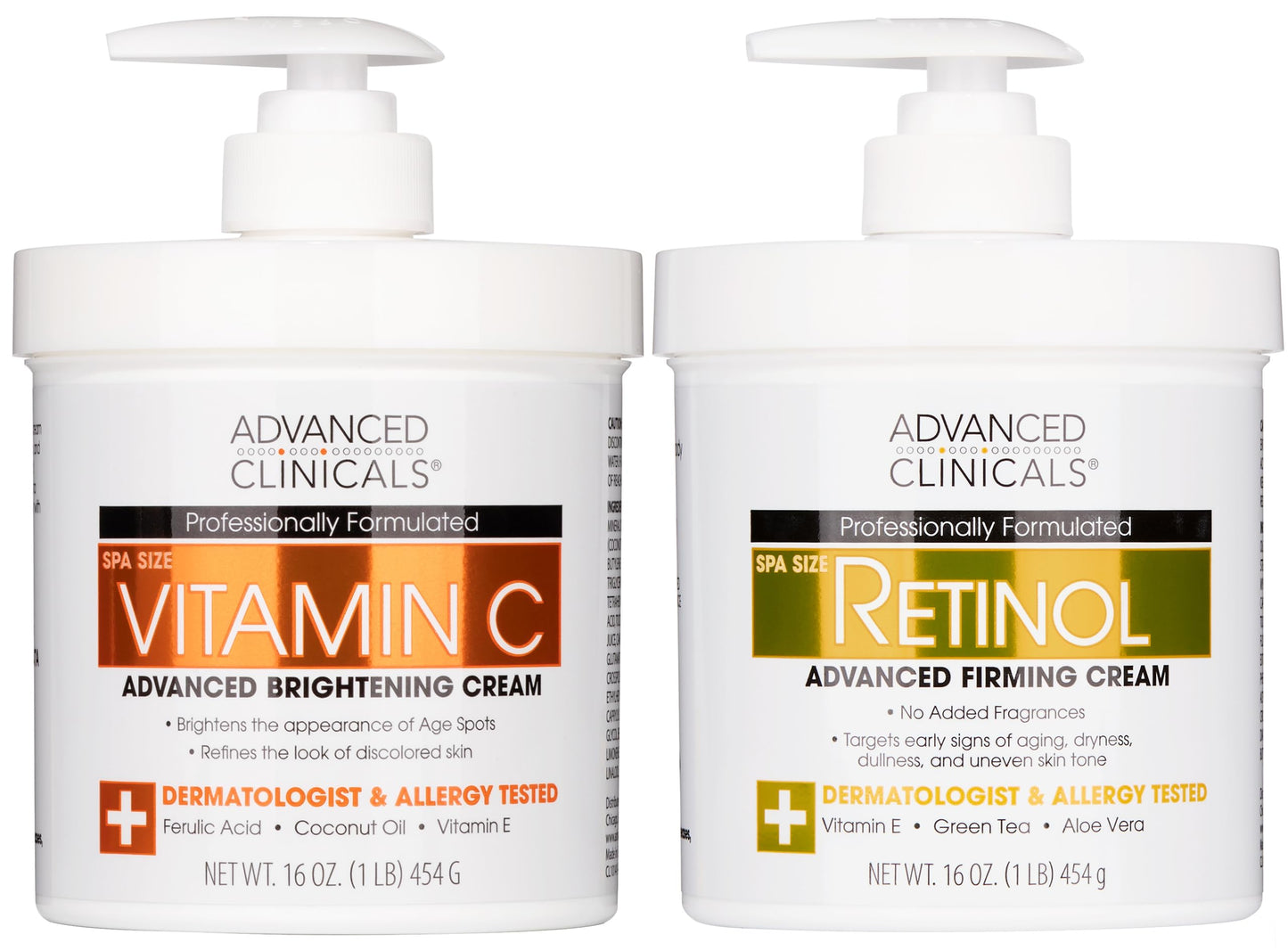 Advanced Clinicals Retinol & Vitamin C Body Lotion Set – 2pc Skincare Duo for Women & Men | Brightening, Firming Creams for Dark Spots & Uneven Tone