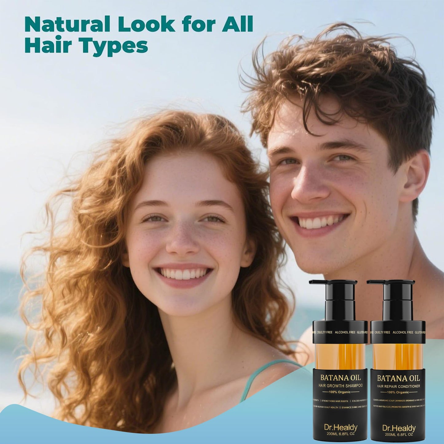 Dr. Healdy Batana Oil Shampoo & Conditioner Set – Hair Growth & Thickening, Hydrating, Sulfate-Free, Fights Hair Loss & Clarifies Scalp, 6.8 Fl Oz×2