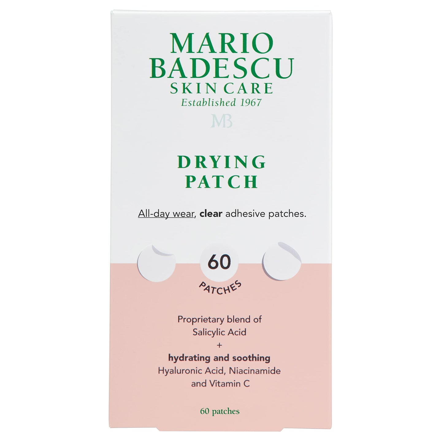 Mario Badescu Drying Patch Blemish Cover, Invisible Spot Treatment with Vitamin C, Strong Hold, Vegan & Cruelty-Free, 60 Clear Patches
