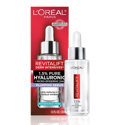 L'Oreal Paris Revitalift Hyaluronic Acid Serum 1.5% – Hydrates, Reduces Wrinkles, Anti-Aging, Fragrance-Free, 1 oz, All Skin Types