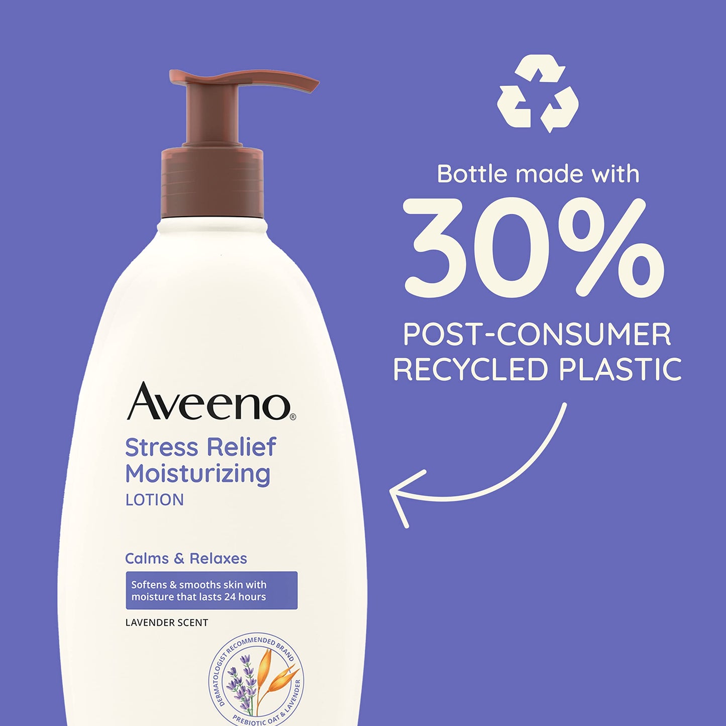 Aveeno Stress Relief Body Lotion 33oz – Lavender Scent, Prebiotic Oat, 24-Hour Hydration, Non-Greasy, Paraben & Dye Free, Calming for Sensitive Skin