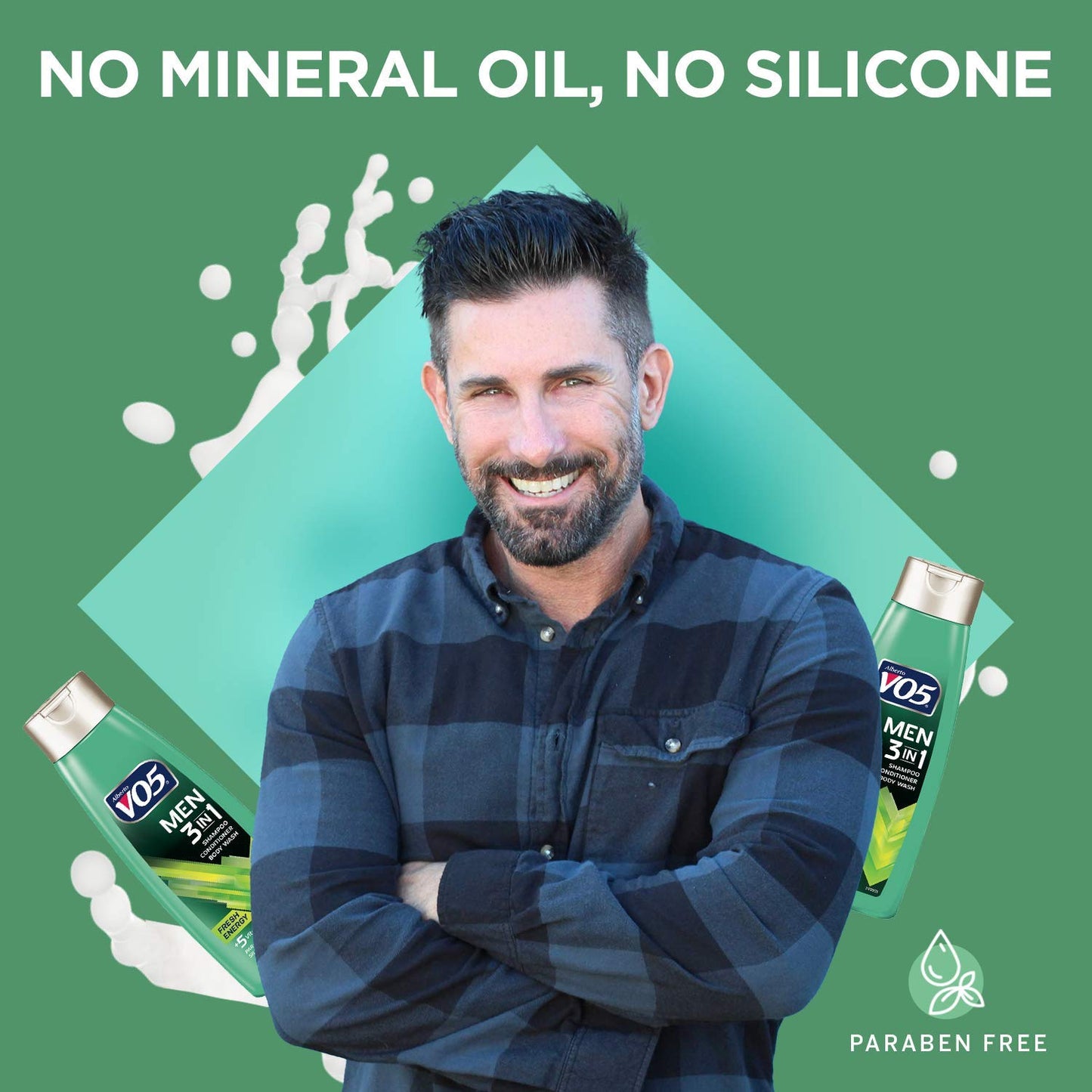 Alberto VO5 Men’s 3-in-1 Shampoo, Conditioner & Body Wash – Fresh Energy with 5 Essential Vitamins (A, H, C, B5, B3) – 12.5 Oz