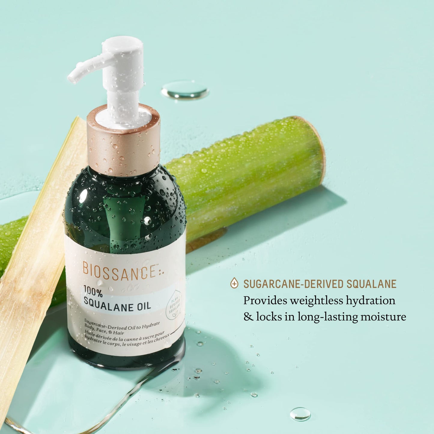 BIOSSANCE 100% Squalane Oil - Vegan, Hydrating Face & Body Oil, Fast-Absorbing Moisturizer for Skin & Hair, 3.3 oz